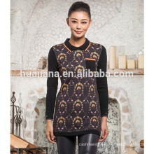 polo neck women's 100% cashmere printing sweater
